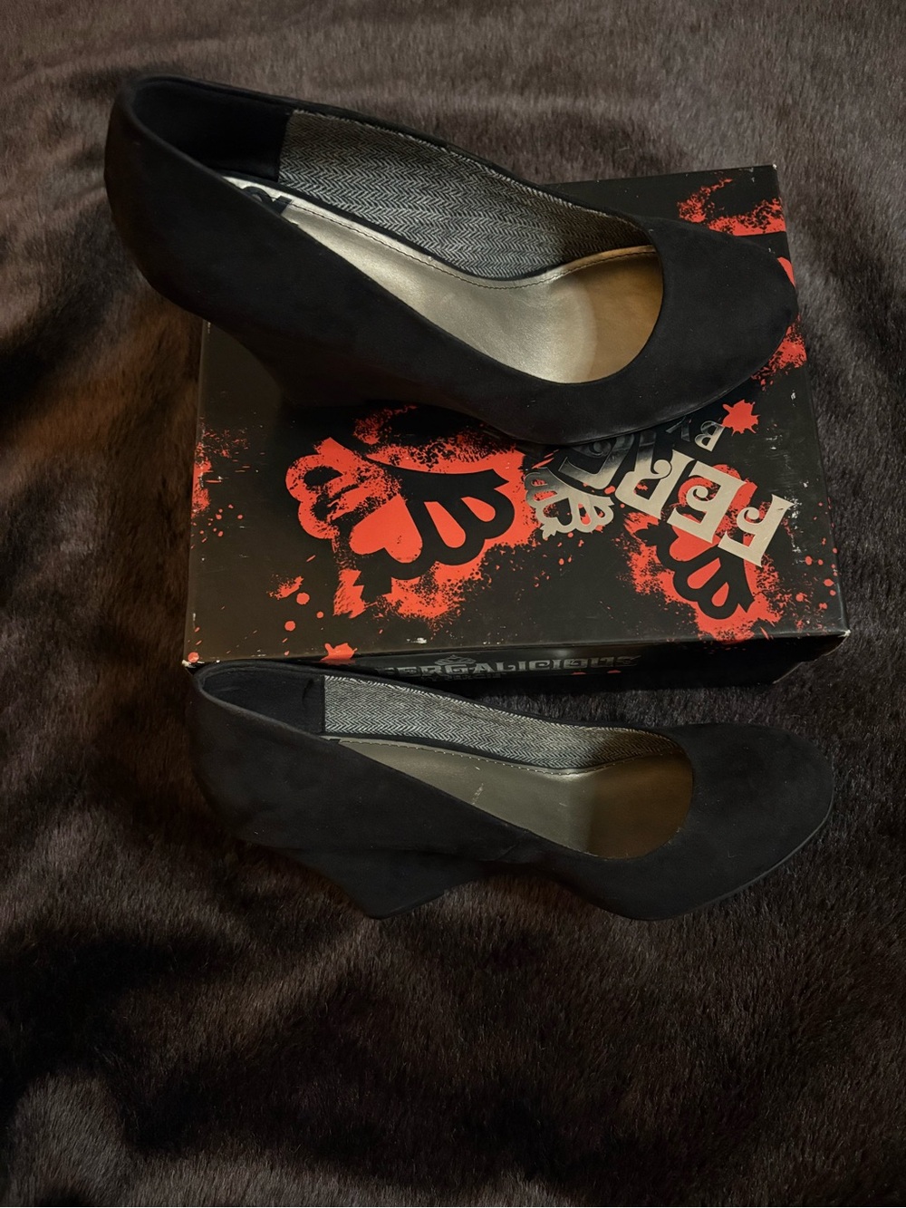 Fergalicious Black Suede Round-Toe Heels - Picture 3 of 4